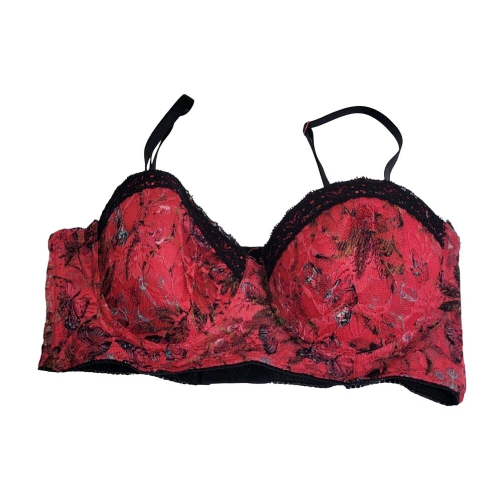 Black Fuschia Underwire T-Shirt Bra Size 34C Red‎ Lacey Floral Convertible wide